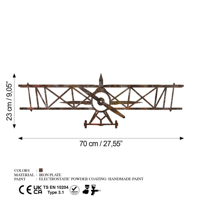 Wallity Rusty Airplane Escultura de pared